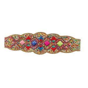 COLORFUL beaded stretchy waist snap in back belt NWOT